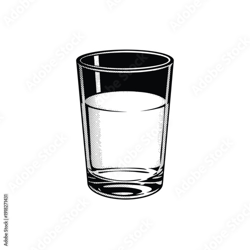 Tall glass filled with milk or water halftone dot pattern