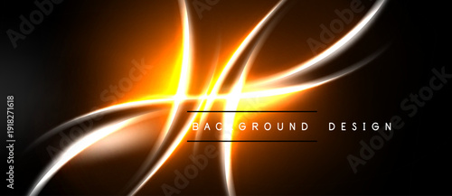 Dynamic abstract design features vibrant orange, white streaks. Dark background enhances luminosity, creating modern visual impact.