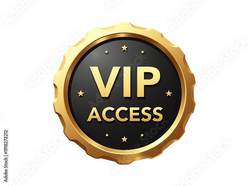 A VIP access badge featuring a black and gold design with the words 'VIP Access' printed on it