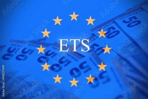 Stock image illustrating the European Central Bank (ECB), EU Emissions Trading System (ETS), and decarbonization concept.