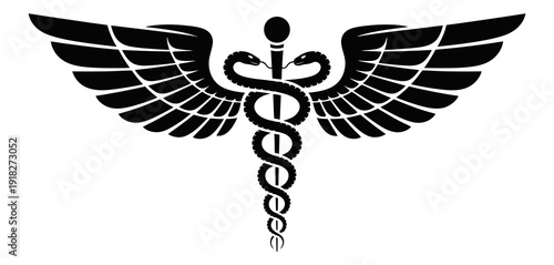 registered nurse caduceus vector featuring a medical staff symbol with wings and snakes, rn healthcare logo, and nurse profession emblem for clinical branding.