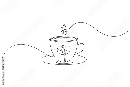 Coffee cup single line art minimalist isolated outline design illustration