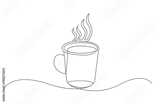 Coffee cup single line art minimalist isolated outline design illustration