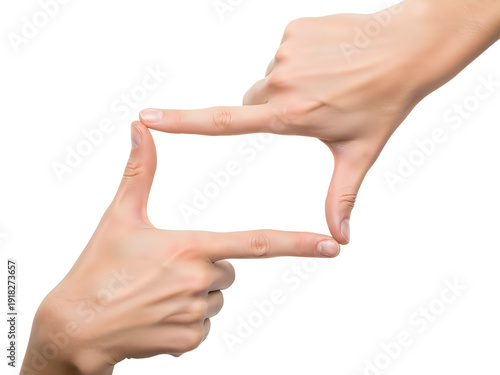 Two hands framing a viewfinder to create a camera shape