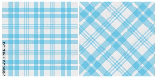 Set of Two Blue and White Plaid Checkered Patterns