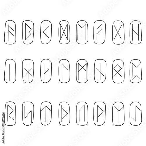 Hand-drawn doodle set of viking runes on a white background.