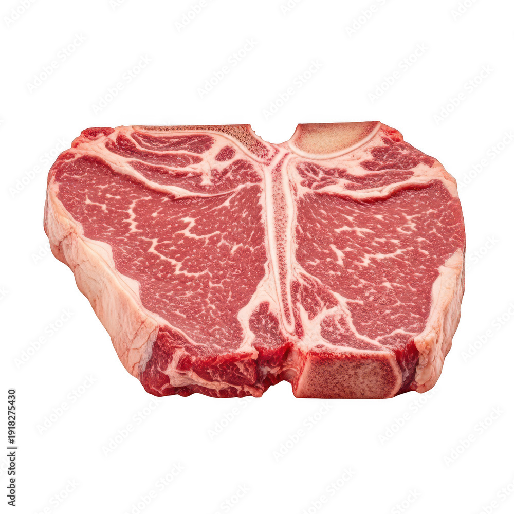 Obraz premium A close-up view of two raw steaks with visible marbling and fat content.