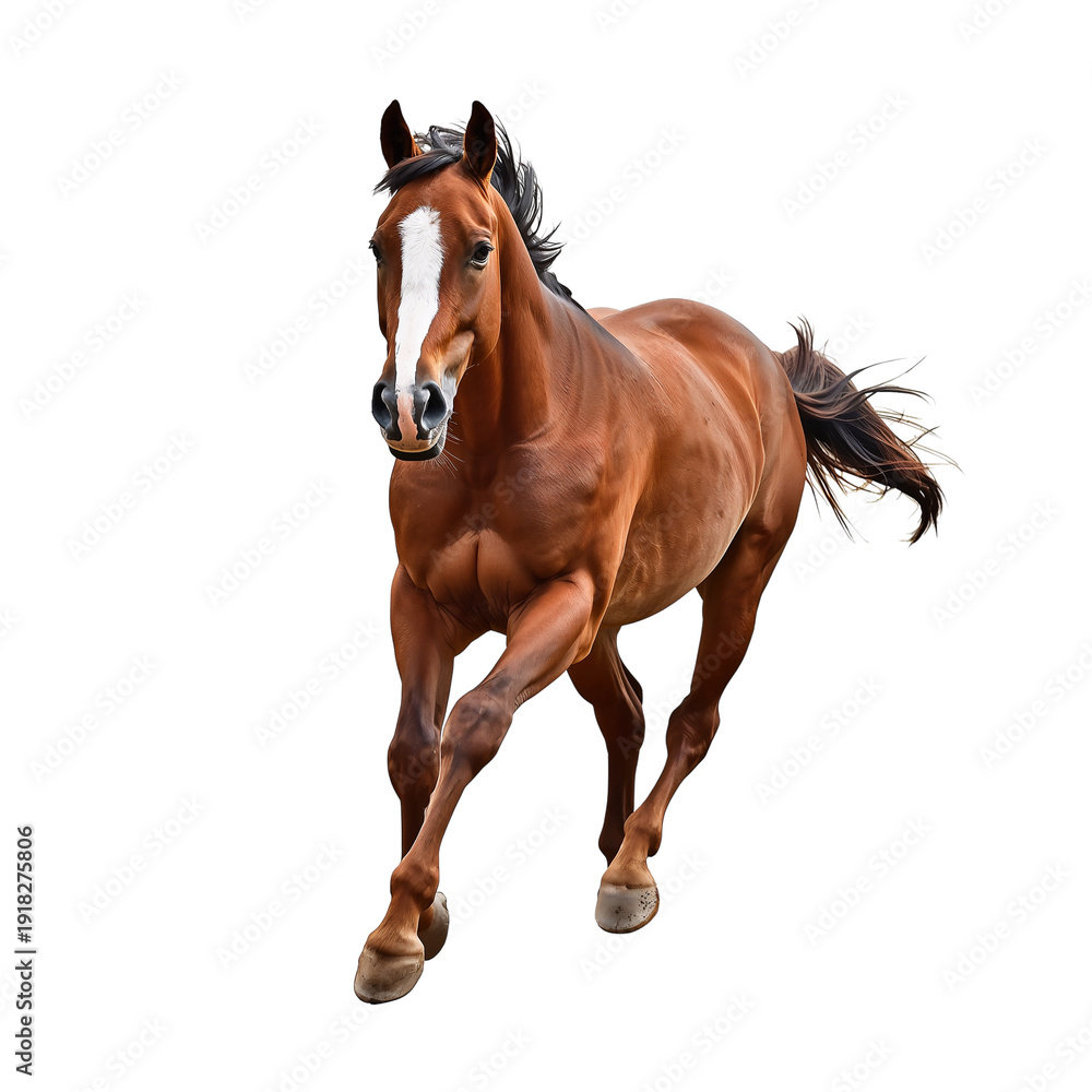 Obraz premium Brown Horse Running Fast Isolated on White Background