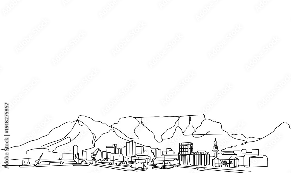 Fototapeta premium Cape Town City Skyline Monoline Vector Background