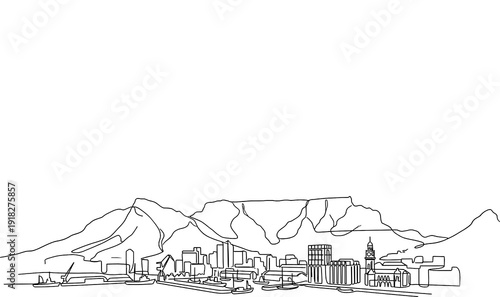 Cape Town City Skyline Monoline Vector Background