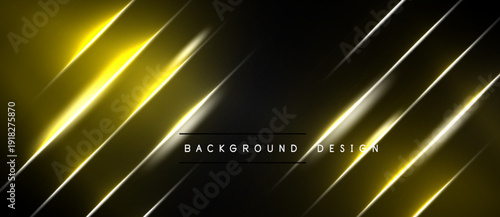 Dark background features bright golden lines, creating dynamic abstract effect. Text reads background design. Minimalist, modern aesthetic.