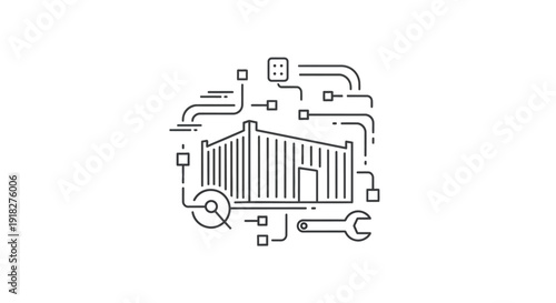 Industrial warehouse with tools and circuits.