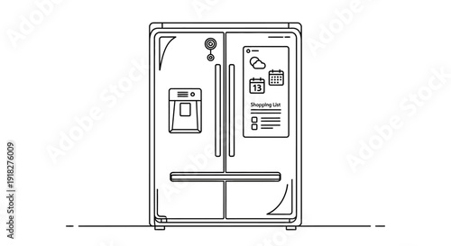 Modern refrigerator with ice maker.