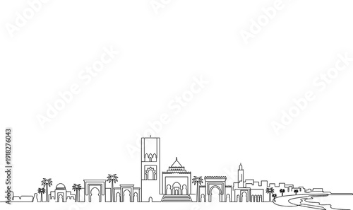 Rabat Morocco City Skyline Monoline Vector Background