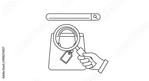 Hand holding magnifying glass over purse.