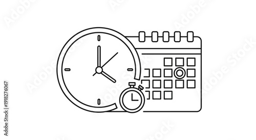 Clocks and calendar icons line art.