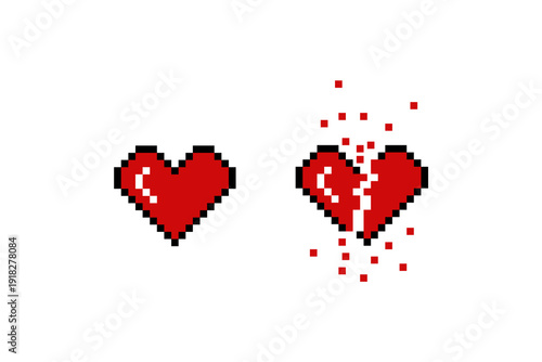 Pixel Heart and Broken Heart Vector Icon
