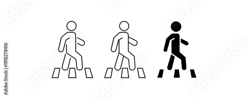 Pedestrian Walking Crosswalk Vector Icon Set

