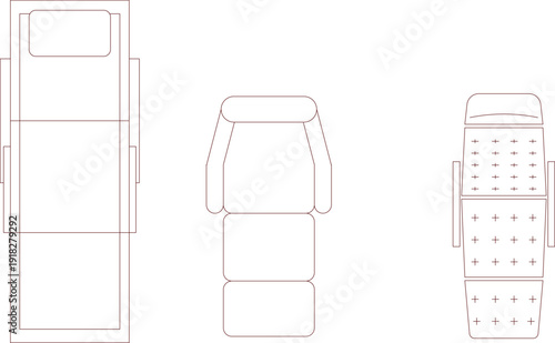 Medical treatment chairs and adjustable facial beds collection featuring massage and reflexology furniture in top view plan.