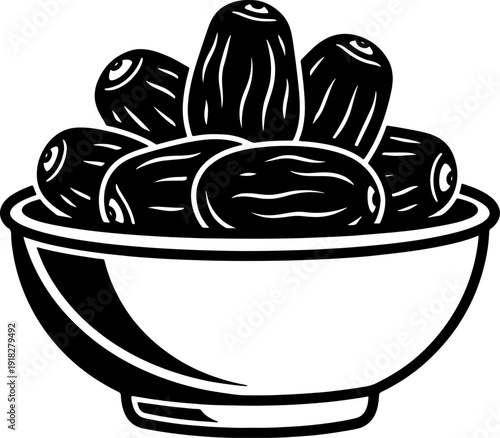 Dates in bowl vector for ramadan iftar and food branding design