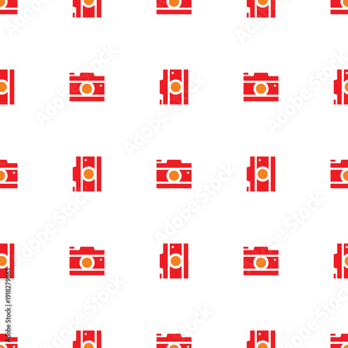 Seamless pattern with cameras flat icons. Colourful handdrawn digital cameras