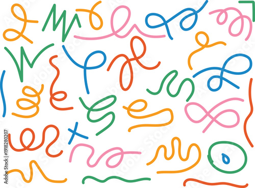 Colorful squiggles and loops on white background