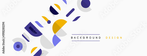 Abstract geometric shapes overlap, creating dynamic visual composition. Soft colors dominate design, offering modern aesthetic.