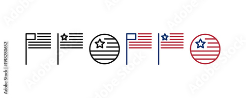 USA Flag Variations Line and Color Vector Icon Set
