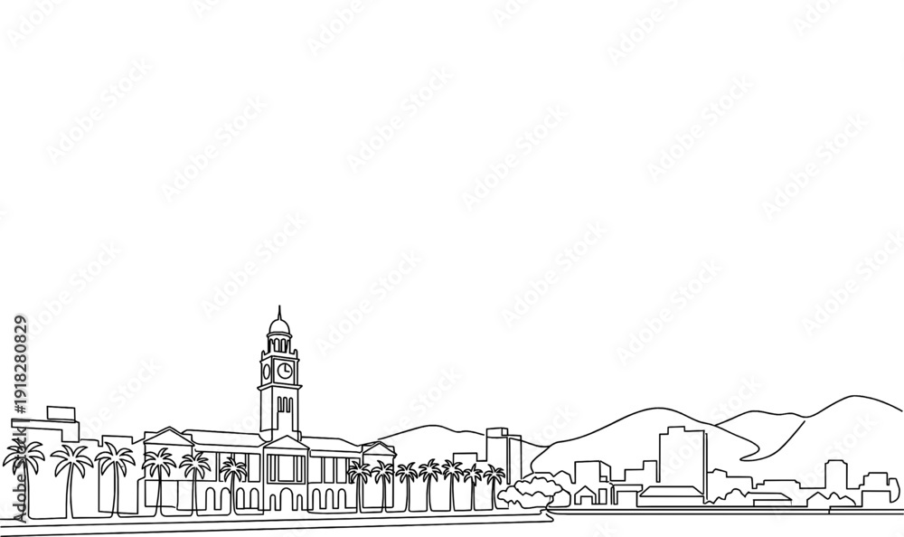 Fototapeta premium Suva Fiji City Skyline Monoline Vector Background