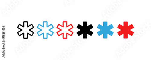 Asterisk Star Symbol Outline and Solid Vector Icon Set
