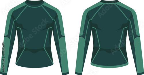 Women Long Sleeve Compression Sports Shirt Front and Back View Flat Fashion CAD Activewear Template Design