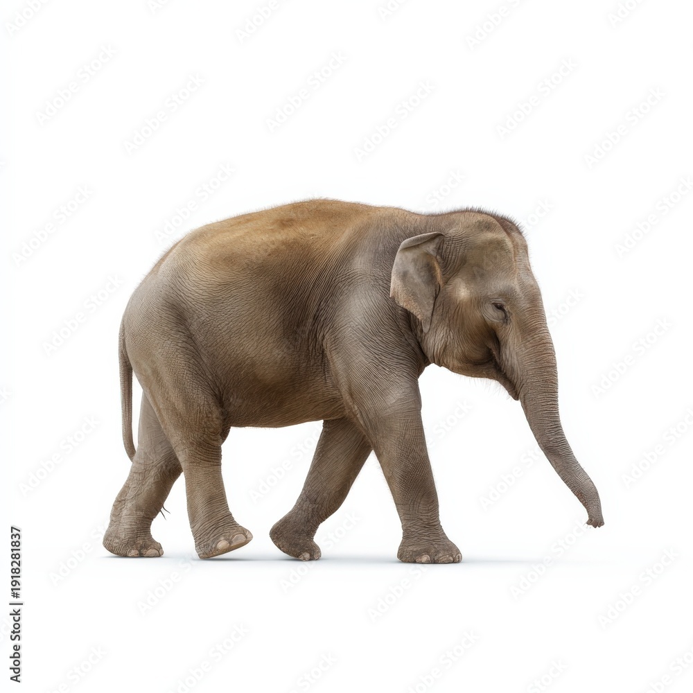 Fototapeta premium Young asian elephant walking on white background