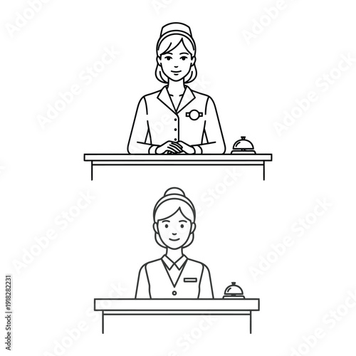 Friendly female hotel staff at reception desk