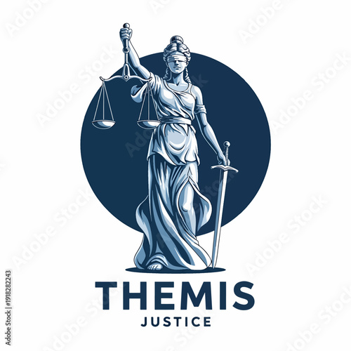 Vector illustration of Lady Justice, the goddess Themis, symbolizing law, fairness, and impartiality.