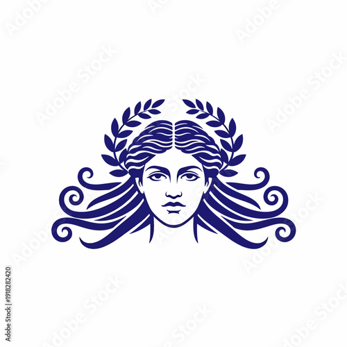Classical Goddess Portrait with Laurel Wreath, Serene Female Figure Vector Illustration