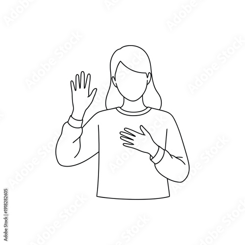 Woman taking oath or making promise with hand on heart