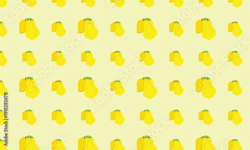 Seamless pattern design featuring vibrant mango and papaya illustrations on a light yellow background