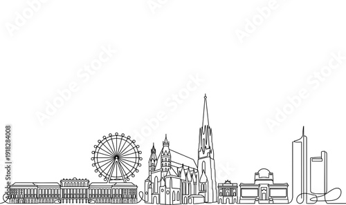 Vienna Austria City Skyline Monoline Vector Background