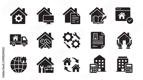 Real Estate and Home Services Icon Set for Property Management, Renovation and Housing Solutions Applications