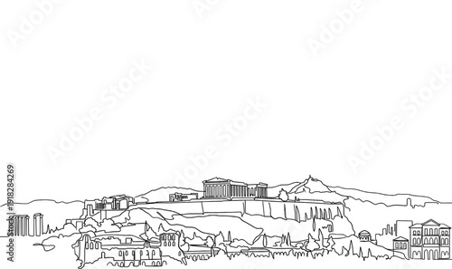 Athens Greece City Skyline Monoline Vector Background