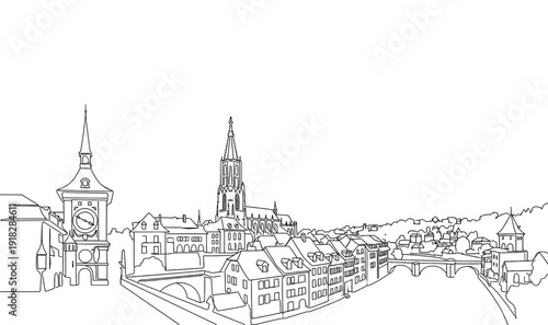 
Bern Switzerland City Skyline Monoline Vector Background