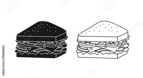 Delicious sandwiches with bacon and avocado illustration Vector