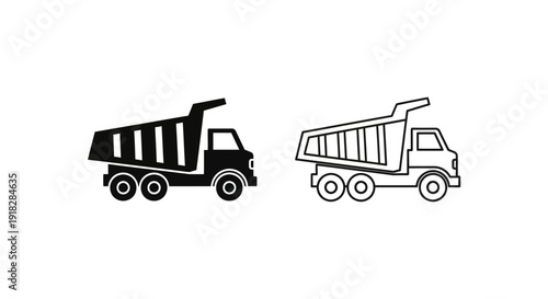 Two dump trucks icon set, vector illustration for construction design Vector
