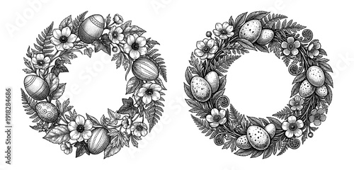 Easter wreath set with egg flower and fern leaf