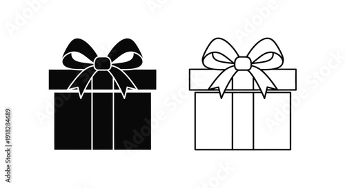 Two gift boxes with ribbons and bows in black and white minimalist design Vector