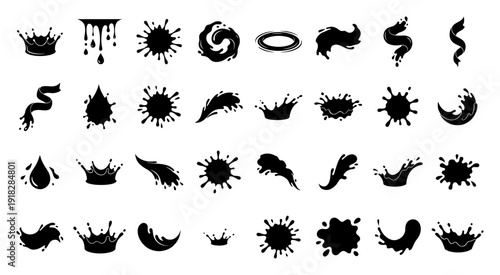Water splash silhouette and black ink blot collection