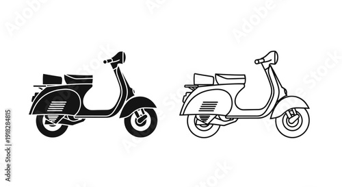 Two vintage scooters, retro motorcycle, classic transportation, vintage design, Vector