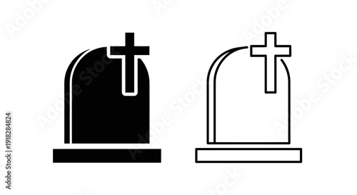 Christian grave marker with cross in minimalist black and white design Vector