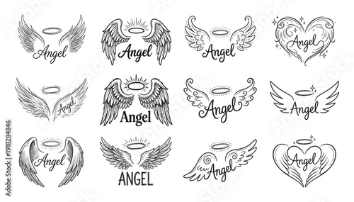 Angel wings with halo and heart collection