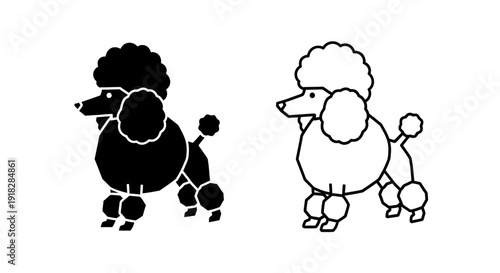 Black and white poodle illustrations, cute dog art, pet silhouette design Vector